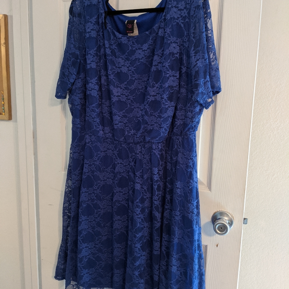 Blue lace knee length dress